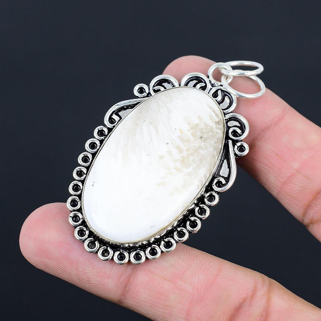 Daughters Day Sale Crown Chakra Scolecite Gemstone 925 Silver Bezel Boho Pendant