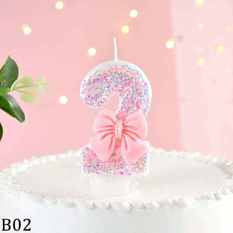 3D Number Cake Decorating Candles Cute Pink Bow Baby Girl Birthday Cake Topper Decor Wedding Party Supplies 0-9 Digital Candle