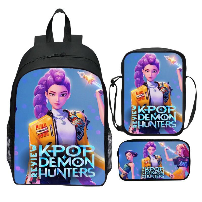 Neuer Druck Hunter Demon Girl Group Huntrix Kpop dreiteiliges Set Schultasche Cartoon Grundschulrucksack für Jungen und Mädchen CLE