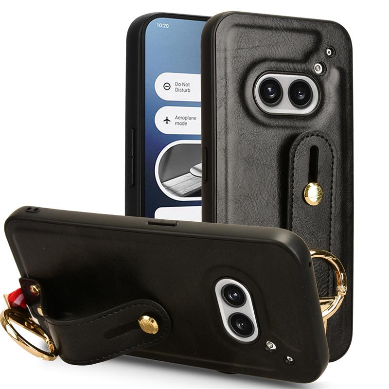 

Роскошный кожаный чехол-подставка с браслетом для телефона Nothing Phone 2A 2 1 с кольцом-открывателем, ультратонкий противоударный защитный чехол For Nothing Phone 2A чёрный
