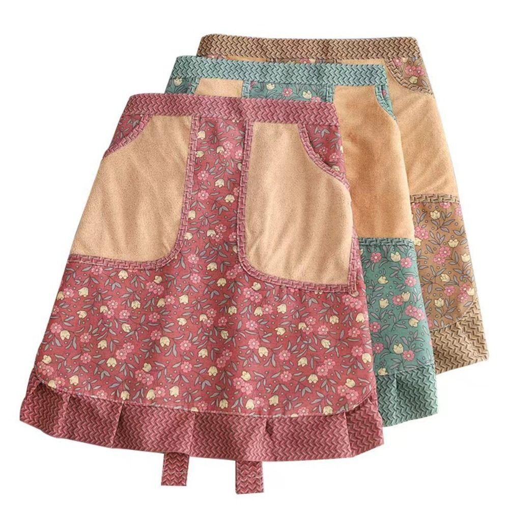 Anti-fouling Work Clothes Flower Cooking Half-waist Apron Fashion Half-length Apron  Cooking