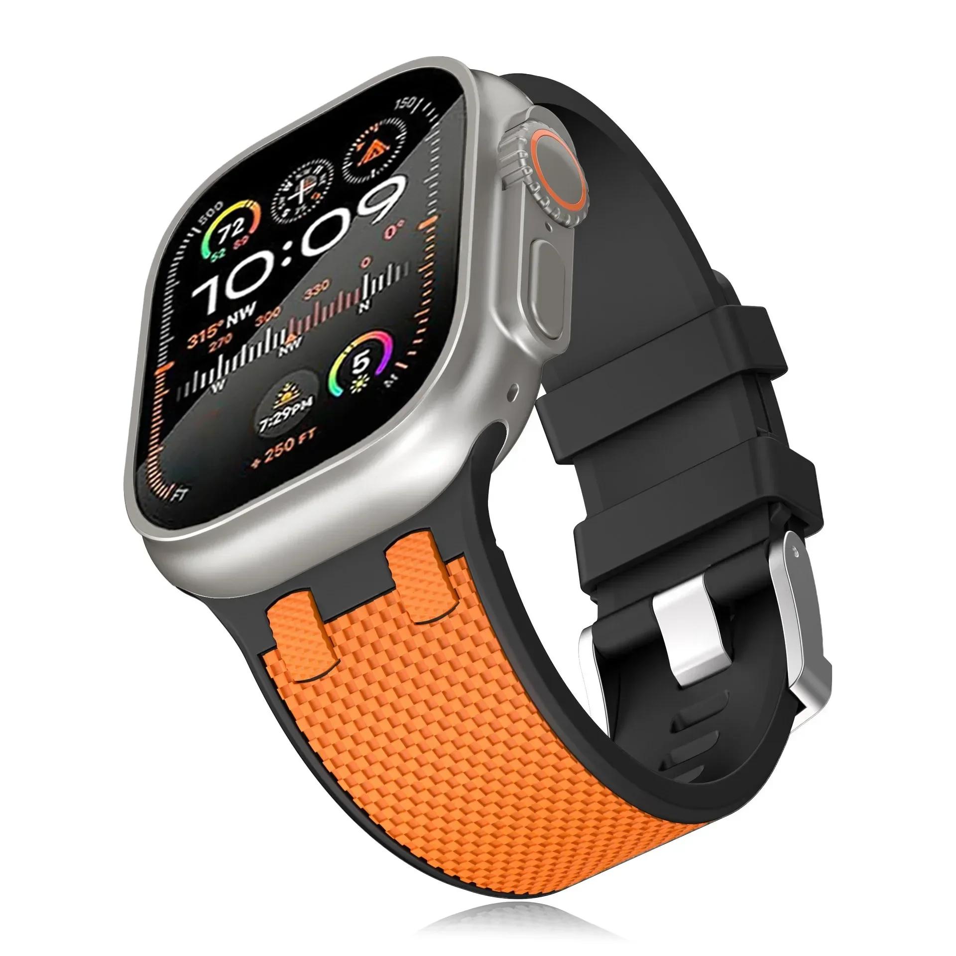 

Мягкий резиновый браслет для Apple Watch Ultra 2 Series 9 7 8 6 5 4 3 se Ремешок с узором из углеродного волокна для iWatch 49 мм 45 мм 42 мм 44 мм For Ultra 49mm