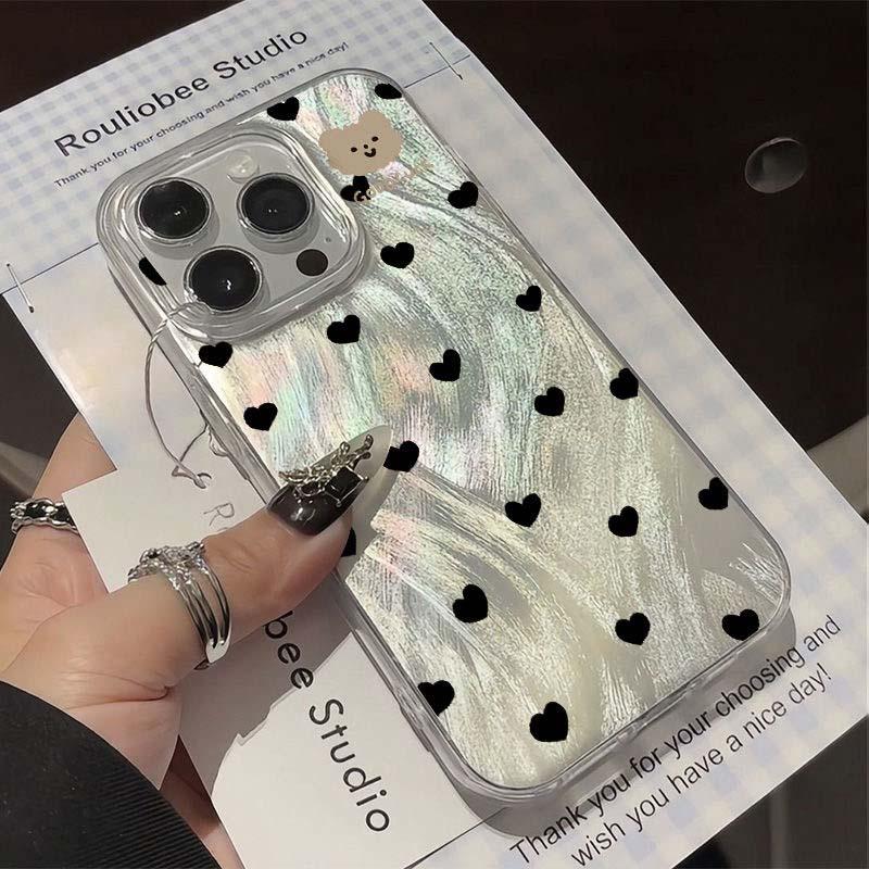 Black Heart  Phone Case for iPhone 17 Air 16 16e 17E 15 14 13 12 11 Pro Max Plus Chiffon Texture Back Cover