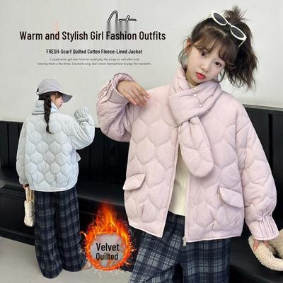 Girls' Quilted Fleece-Lined Jacket - 2025 Autumn/Winter Fashion Cotton-Padded Coat for Big Kids