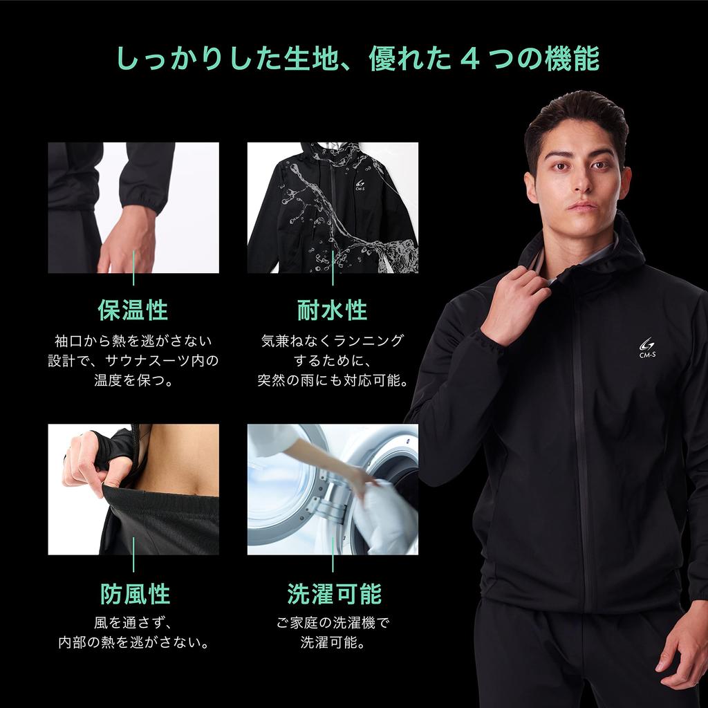 Charmake Body Sauna and Top and Bottom Includes Sports Machine Washable CM-S Suit, Men's Women's Set, Bra, Video, (M, Black)