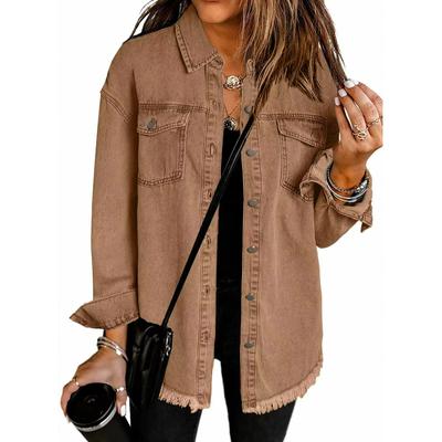 Washed Denim Shirt Jacket Women Autumn and Winter Personality Street Style Edging Hem Jacket Women