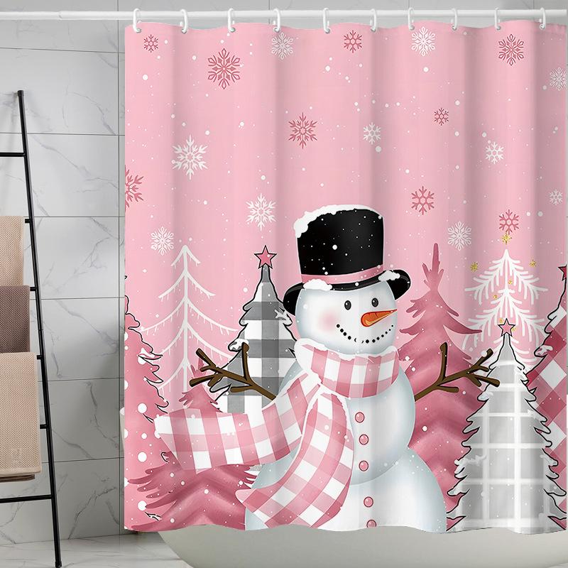 Best-Selling Christmas Digital Print Shower Curtain Waterproof, Includes Plastic C-Shaped Hooks