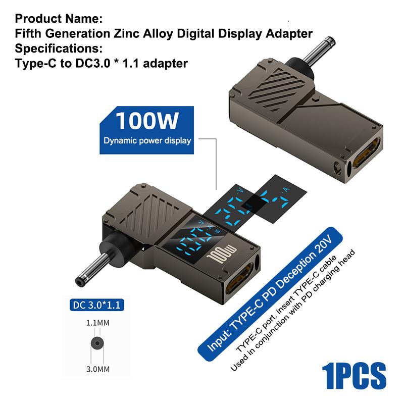

Pd100W Laptop Power Charger Supply Connector Adapter Female Type-C To Dc Male Converter Digital Display For Hp//Dell