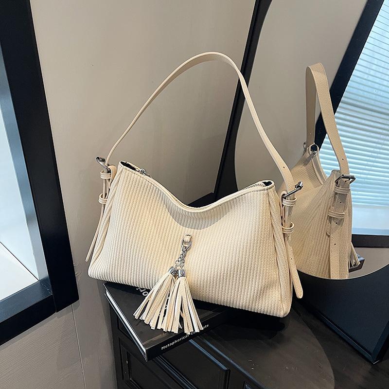 High-end Small Bag Women's 2025 New Solid Color Simple Stripe Fashion Texture Exquisite Messenger Versatile Tote Bag