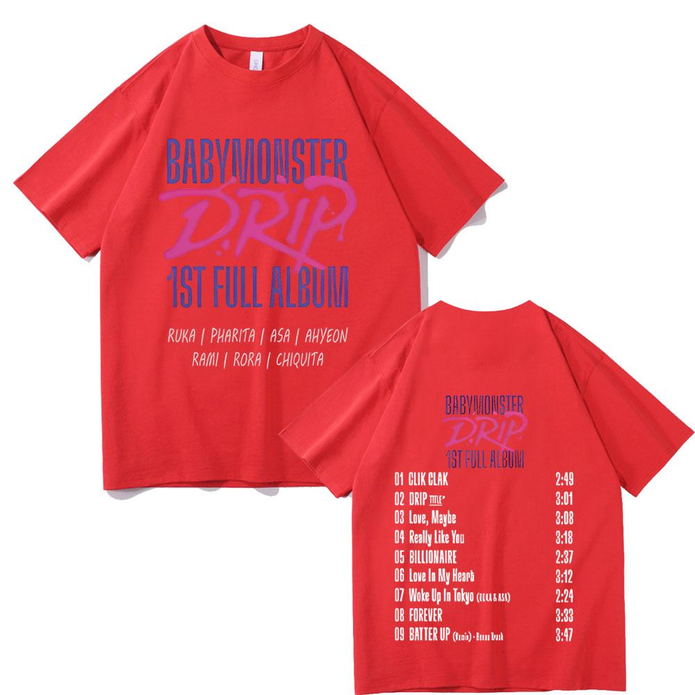 Babymonster Drip Ist Full Album Double Sided Graphic Tshirt Summer Unisex Fashion Casual Streetwear Unisex Crewneck Cotton Tees