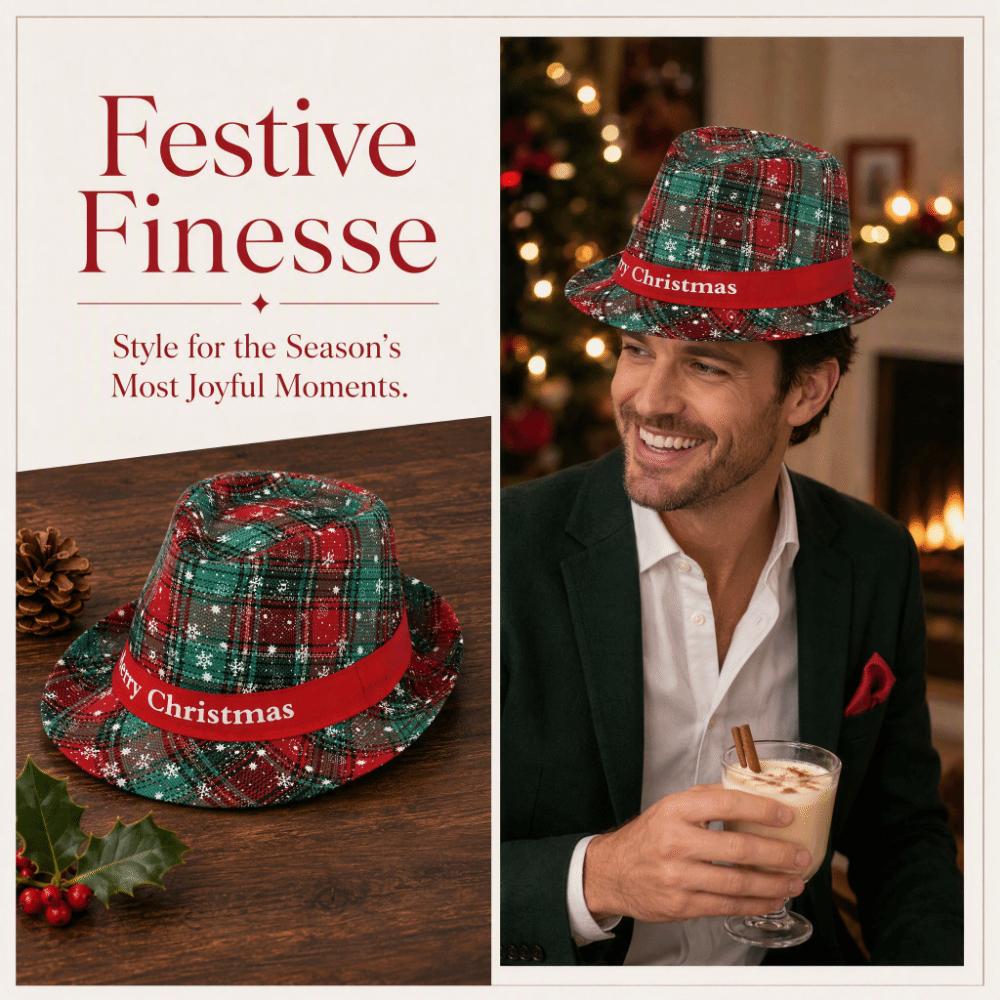Plaid Christmas Fedora Hat Printed Dress Up Narrow Brim Top Hat Costume Accessories Snowflake Panama Cowboy Hats Men Women