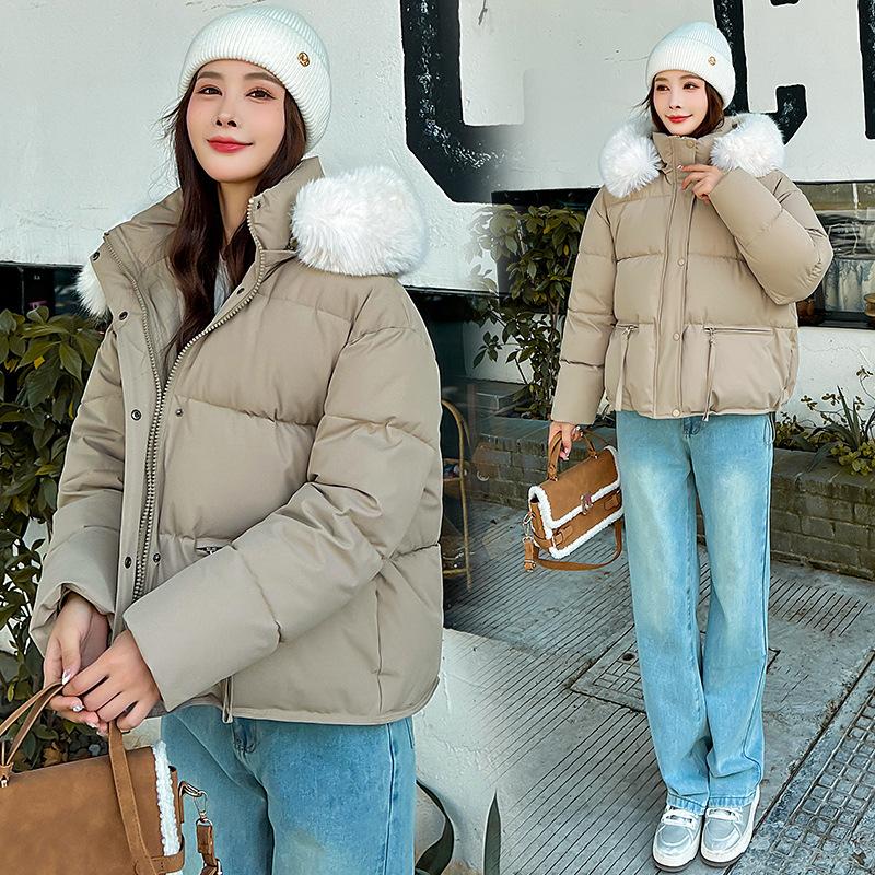 2025 Women's Winter New Korean Edition Hooded Down Padded Jacket Large Fur Collar Loose Slimming Bread Jacket Warm Jacket
