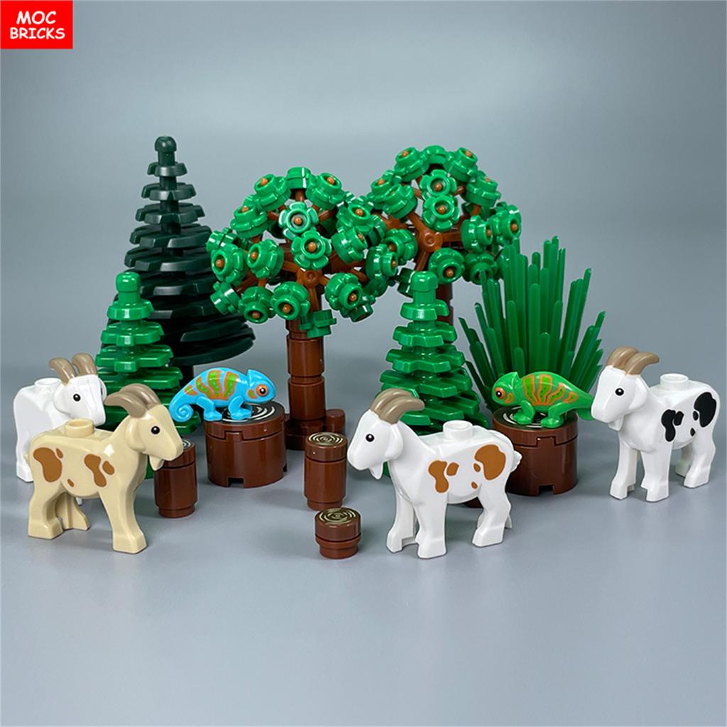 MOC Bricks Jungle Underbrush Forest Animal Monkey Goat Giraffe Bird Night Owl Accessories Building Blocks Friend Toys Gifts