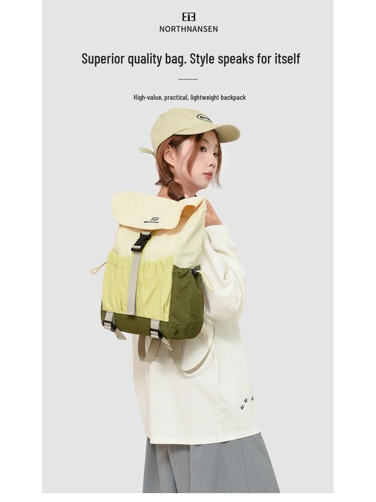 Autumn Fashion Color Block Nylon Backpack - Lightweight, Flap Style for Women, Casual Student Outing Bag