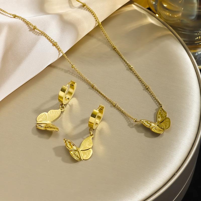 Korean Style Geometric Butterfly Necklace - Titanium Steel Clavicle Chain for Women