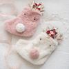 Plush Christmas Stocking Beads Chian Cartoon Elk Shoulder Bag Hanging Decorations Pink White Christmas Gift Bag Chrismtas