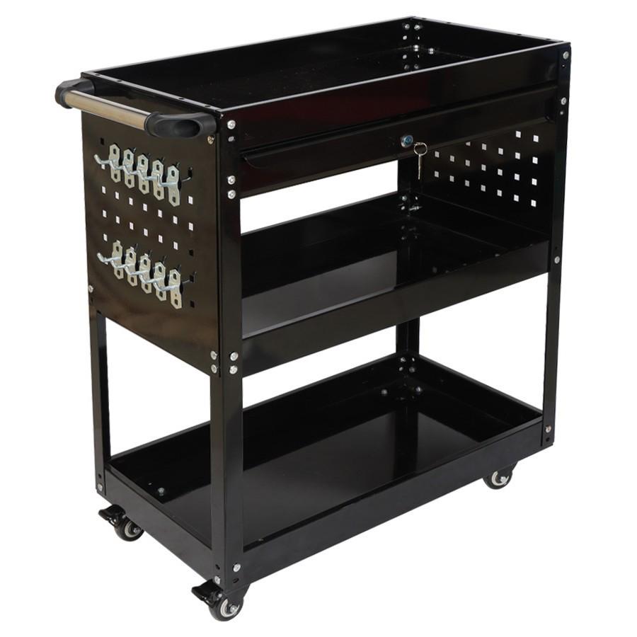 Compact Three-Layer Mobile Tool Cart for Auto Repair and Storage