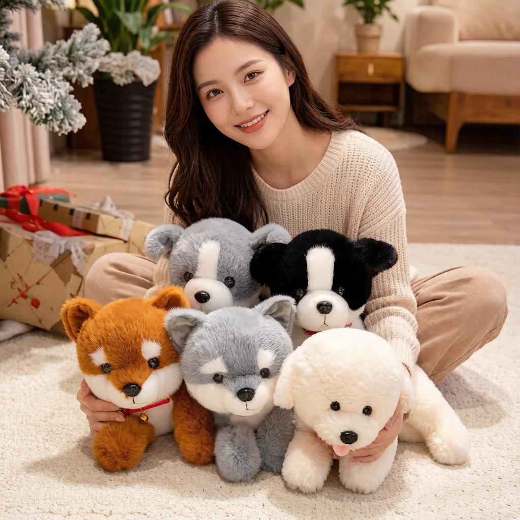 3340Cm Lying Dog Puppy Doll Plush Toy Stuffed Cartoon Animal Bichon Frise Border Collie Shiba Inu Plushie Companion Gift