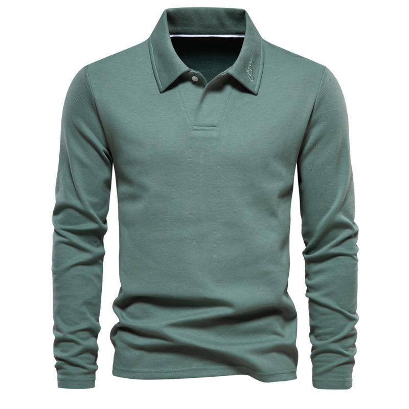 Spring and Autumn New Men's Washed Long-sleeved Collared Casual Solid Color Tops Trendy Lapels Versatile Polo