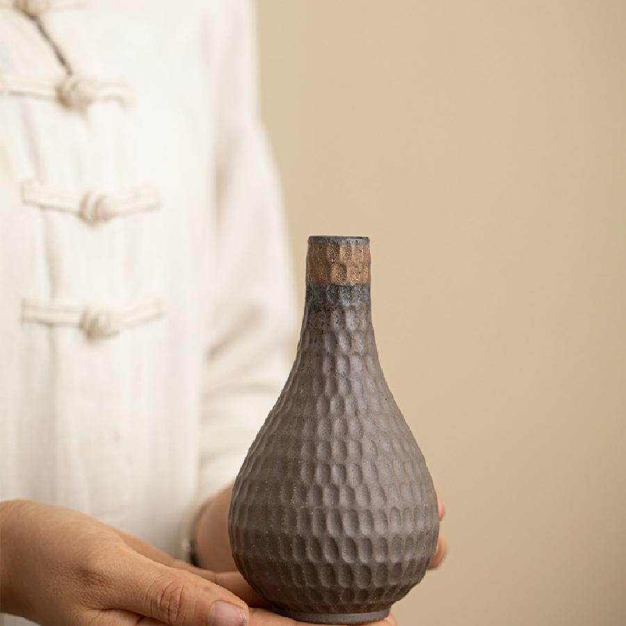 Vintage grobkeramische kleine Vase, japanischer Stil Wohnzimmer Esstisch, hydroponisches Blumenset, Heimdekorationsornament