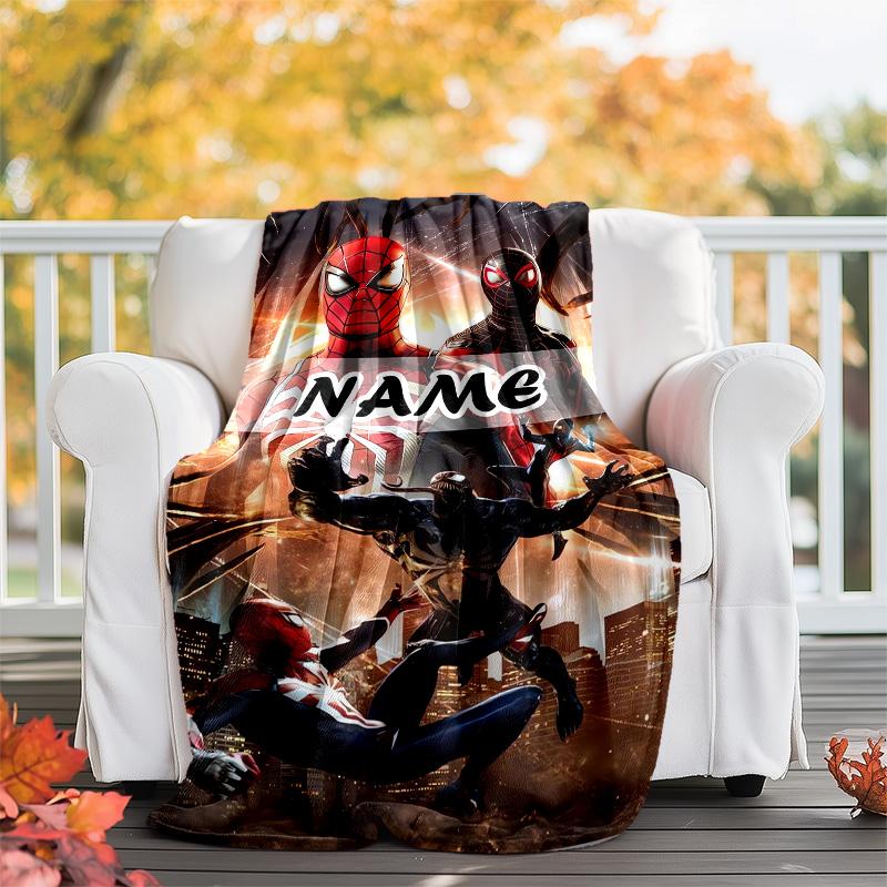 Customizable Spider Man Throw Blanket – Personalized Name, All-Season Cozy Snug Blanket, Machine Washable, Personalized Blanket