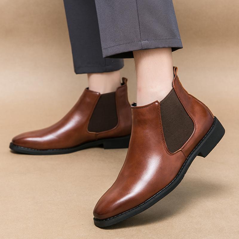 Leder Herren Slipper High Top Friseurschuhe Neuankömmling Rutschfest Motorradstiefel Luxusmarke Herren Bequeme Chelsea Boots