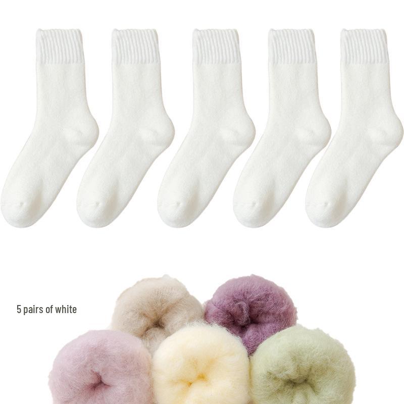 Dámské fleecové ponožky střední délky Zhuji - Silný samet, teplé a pohodlné na podzim/zimu, ideální na spaní nebo lenošení