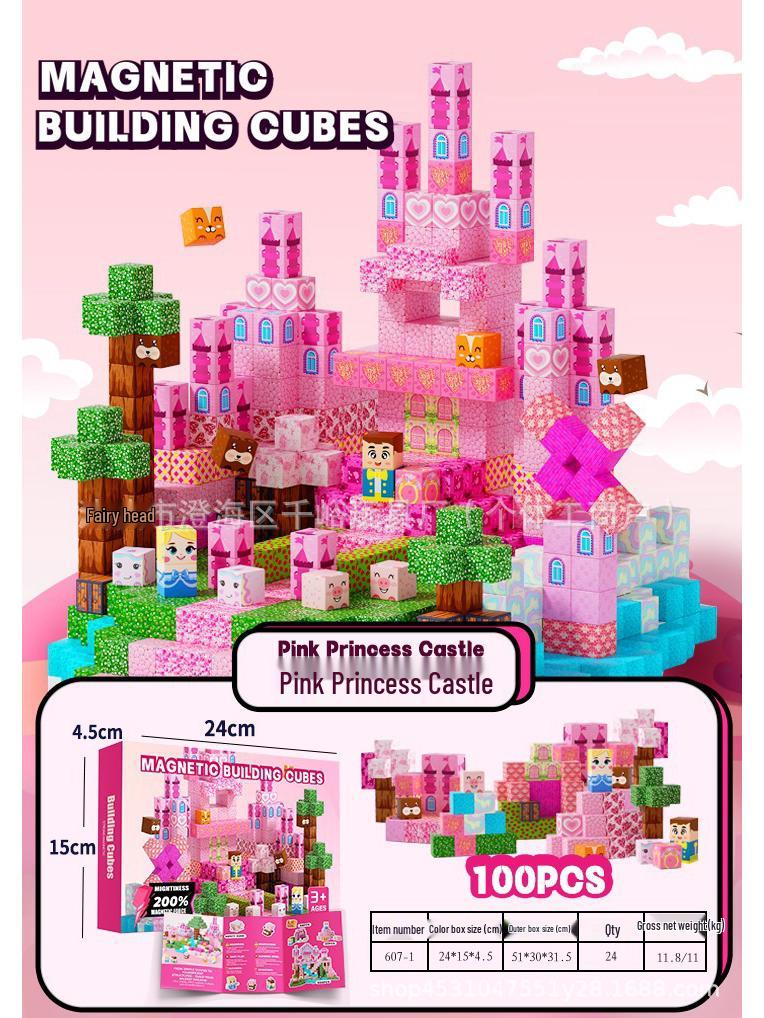 Magnetic Pink Castle STEM Cube Building Set