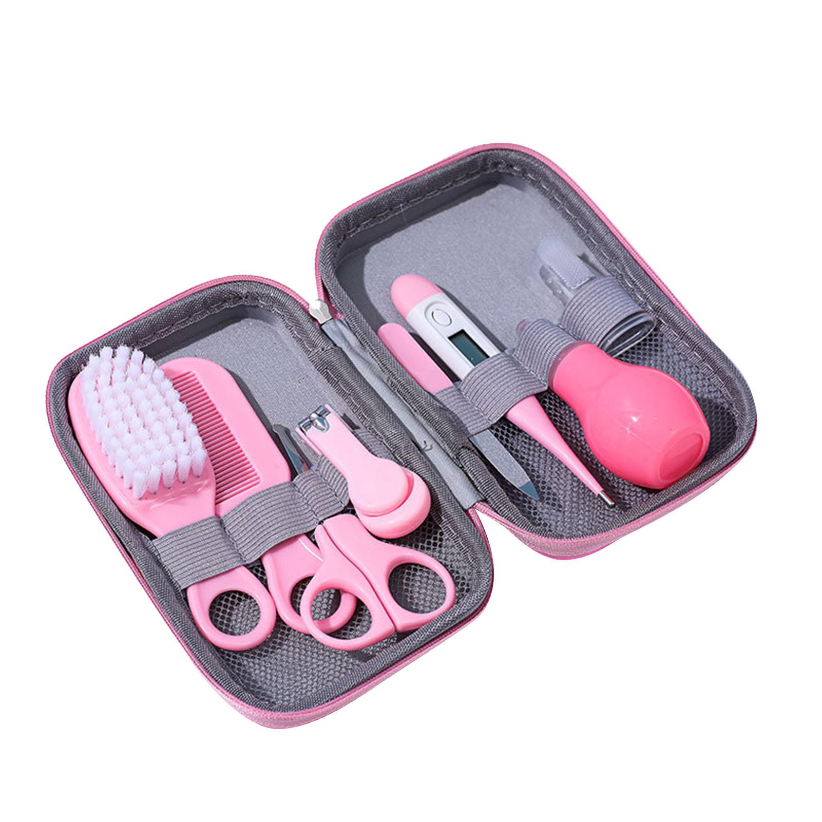 

8 шт. Набор для чистки детских вещей, термометр для ногтей, щетка для ухода за здоровьем ребенка, кусачки для ногтей, расческа для массажа с мягкой щетиной розовый