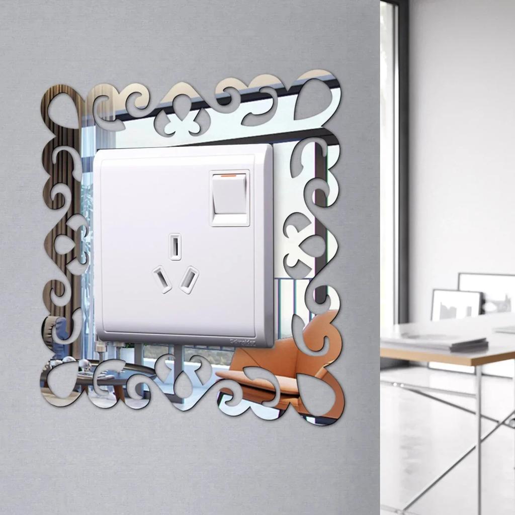 4pcs/set 88mmX88mm Mirror Edge Light Switch Cover Wall Stickers Surround Socket Frame Wall Sticker DIY Office Home Decoration