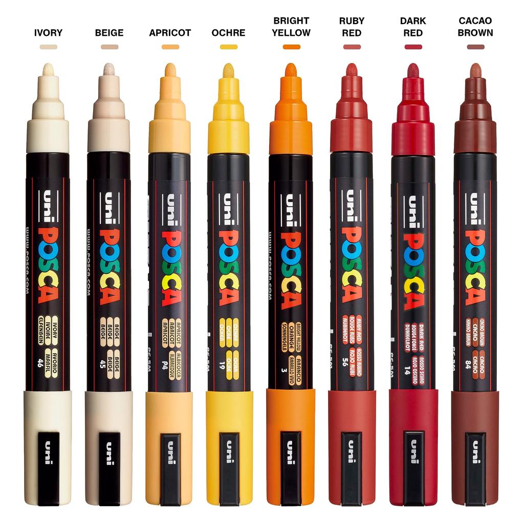 Paint Warm Medium Reversible Tip Set POSCA® PC-5M Markers, 8-Pack, Tones,