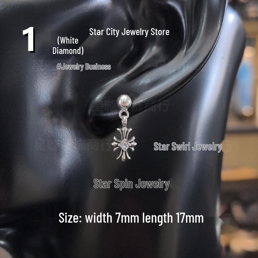 Cercei atârnători New Cross G-Dragon cu diamante colorate pentru bărbați și femei, Cupru alb, Argint thailandez, Ac din argint s925