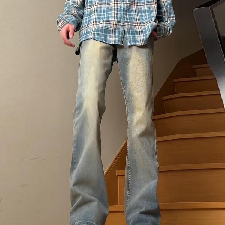 

Men s Black Straight-Leg American Heavyweight Jeans - Spring Trend, Versatile High-Street Style with Micro Flare. L