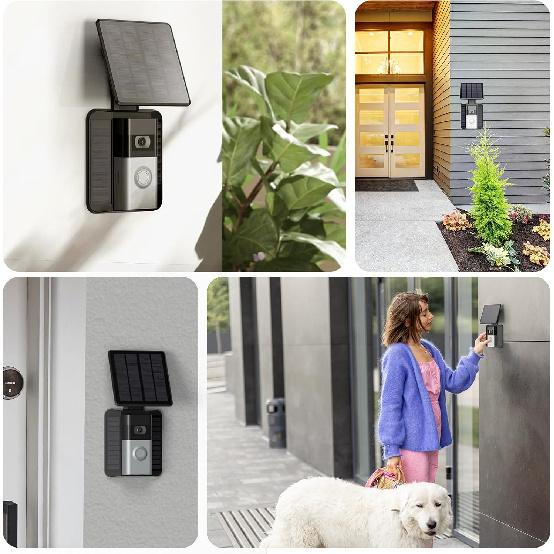 QIBOX Solar Charger Compatible with Ring Video Doorbell (2020 Release), Micro USB Port Only, Not for USB-C or 2-Prong Ports, 2.9W Waterproof Solar