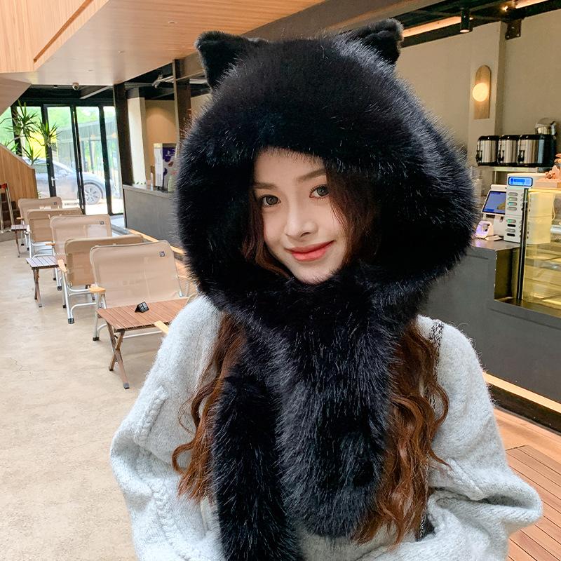 

Милая шапка-пуловер, женские осенние и зимние шапки, маски, ожерелья, интегрированные средства защиты от холода при езде на велосипеде, теплые и ветрозащитные щитки для лица one size чёрный