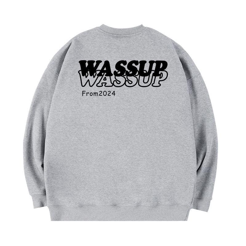 Wassup Trendy Brand Autumn and Winter 2024 New American High Street Retro Round Neck Sweatshirt for Men with Fleece Pullover Top
