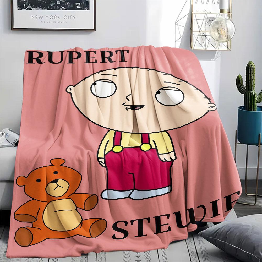Stewie Griffin Printed Flannel Blanket, soft throw for bedroom sofa, washable, fan merchandise, great gift.