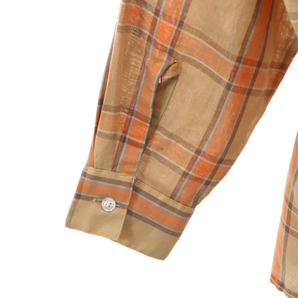 ARROW 60s Vintage USA made open collar Check Pattern Long sleeve Open color shirt Men's Used