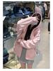 2025 New Korean Style Pink Hooded Sweatshirt & Cardigan for Women - Lightweight, Loose-fit for Early Autumn/Spring