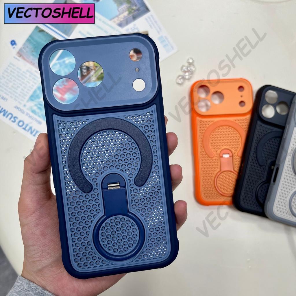 Luxury 360° Rotate Stand For Magsafe Magnetic Phone Case For iPhone 17 Air 16 15 14 Plus 13 12 11 Pro Max Heat Dissipation Cover