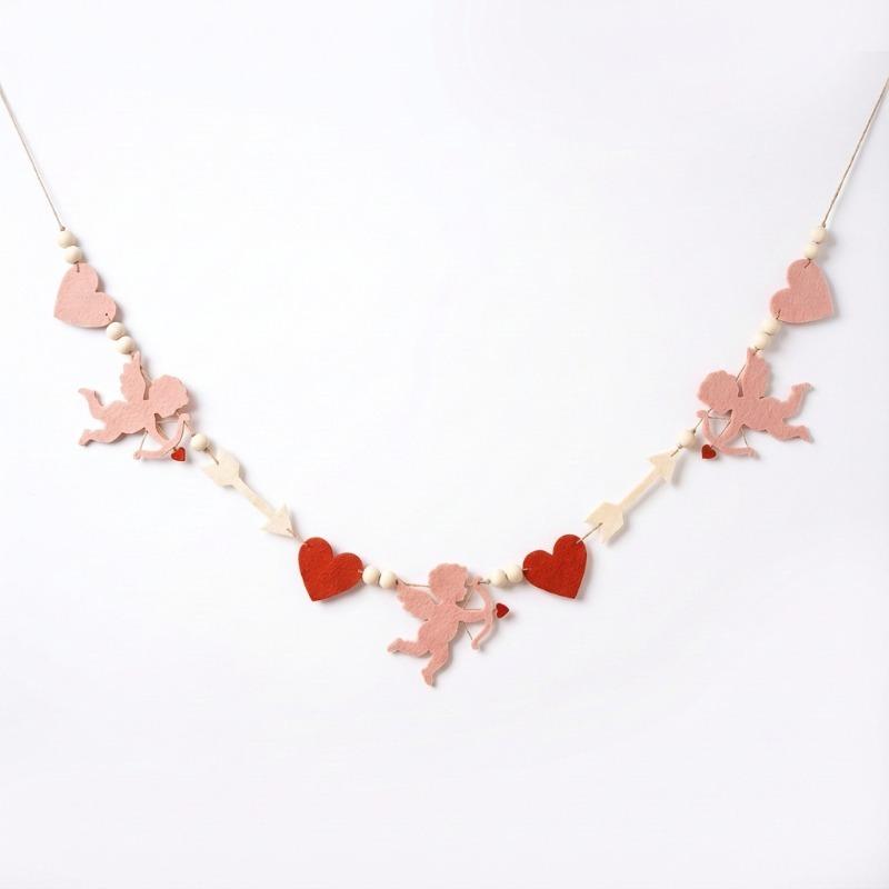 New 2026 Red Pink Heart Felt Flower Garland Banner for Valentine’s Day Wedding Proposal Party Decoration and Home Decor