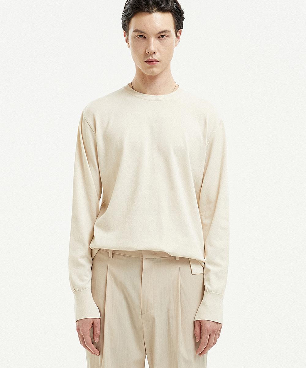 Noir Silk Slit Crewneck Knit (Ivory) Ivory/50
