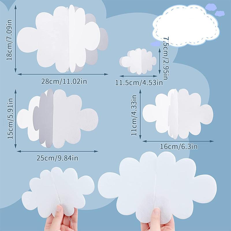16Pcs 3D Cloud Decorations White Hanging Clouds For Ceiling Cloud Party Decorations Cloud Ornaments Hanging Ceiling Decoration