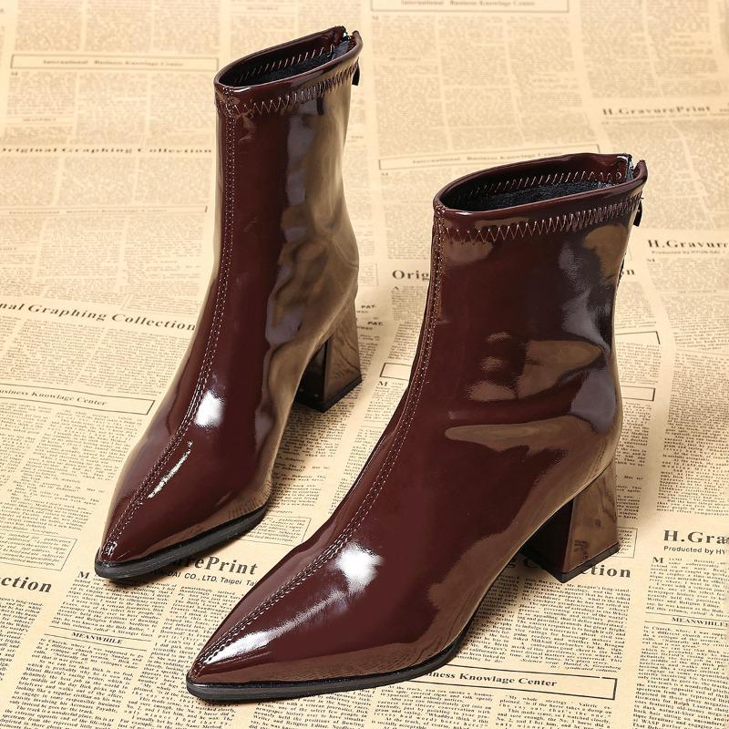 Women Ankle High Heels Chelsea Boots Pointed Toe Shoes Goth Designer Pumps Winter New Brand Shoes Women Motorcycle Boots