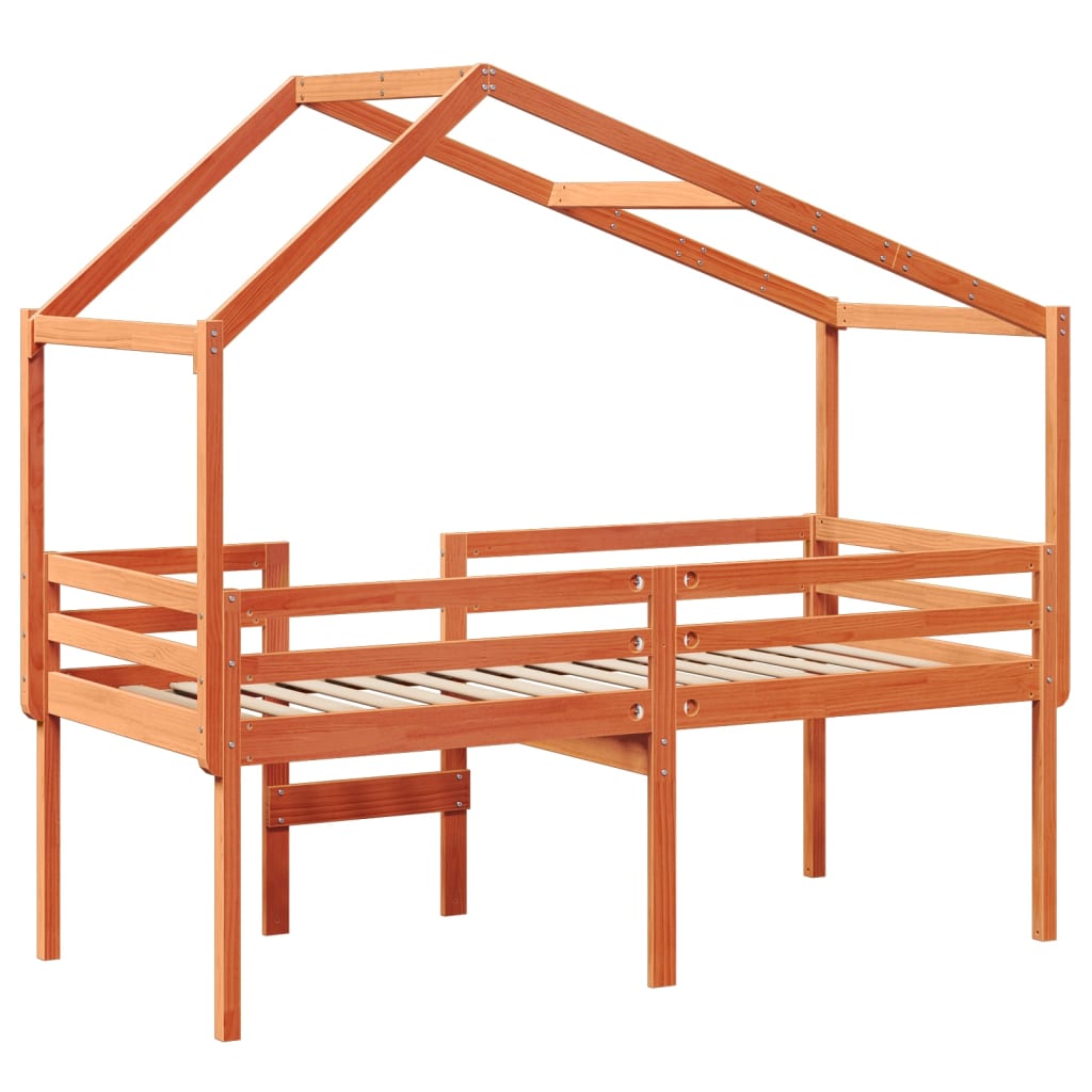 High Bed with Roof Wax Brown 80 x 200 cm Solid Pine Wood