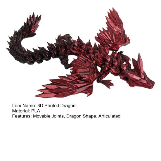 3D Printed Flying Dragon Figurine Winged Dragon Figure Movable Joints Articulated Dragon Model