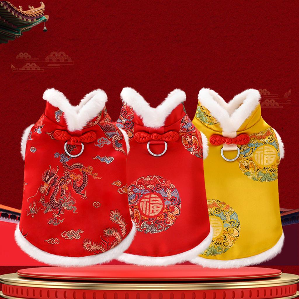Soft Plush Dog Cloaks Chinese New Years Styles Dog Costume Outdoor Pet Jackets for Warmth and Comfort