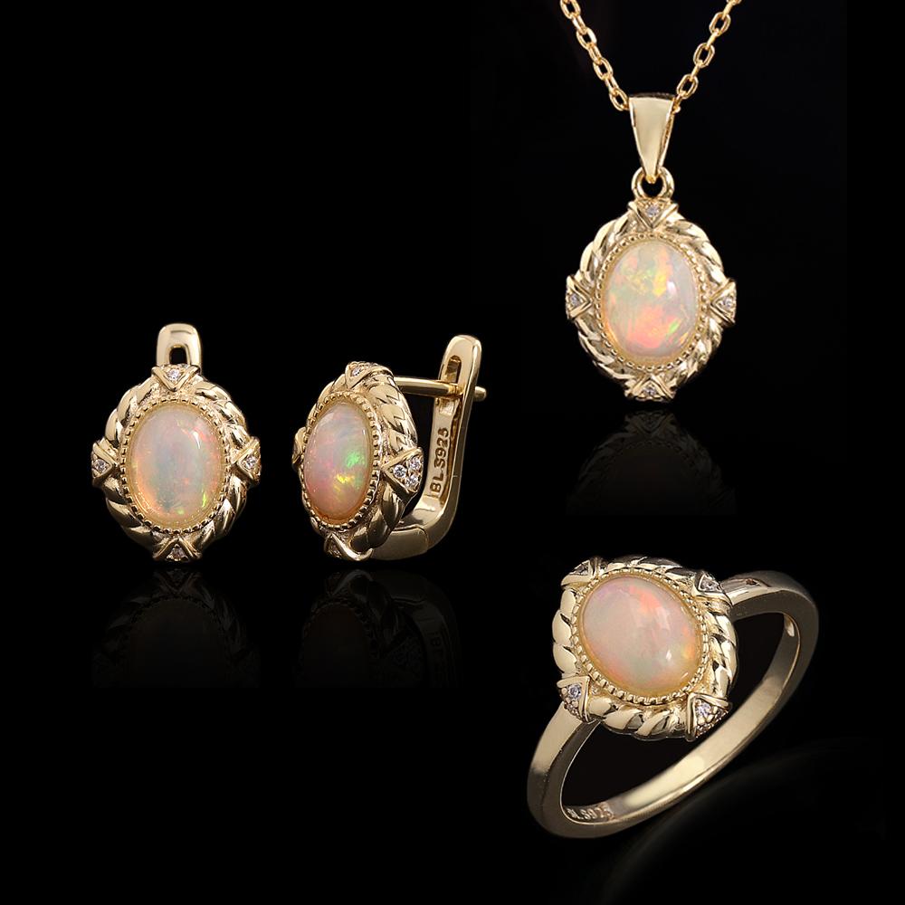 

Роскошный Натуральный Эфиопский Опал Кольцо Серьги Подвеска Ожерелье 925 стерлинговое серебро изящный женский набор украшений для подарка на день рождения US RING SIZE:9# белый