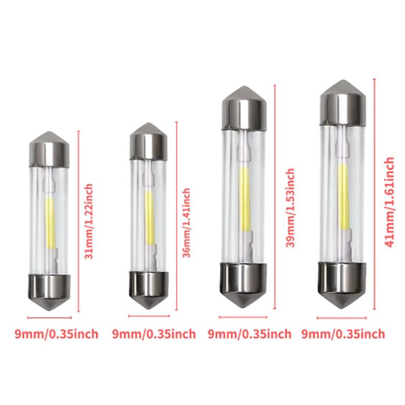 4X Festoon 31MM 36MM 39MM 41MM C5W C10W Led Bulbs COB Glass Door Trunk Housing Dome Lamp Car License Plate Light White 6000K 12V