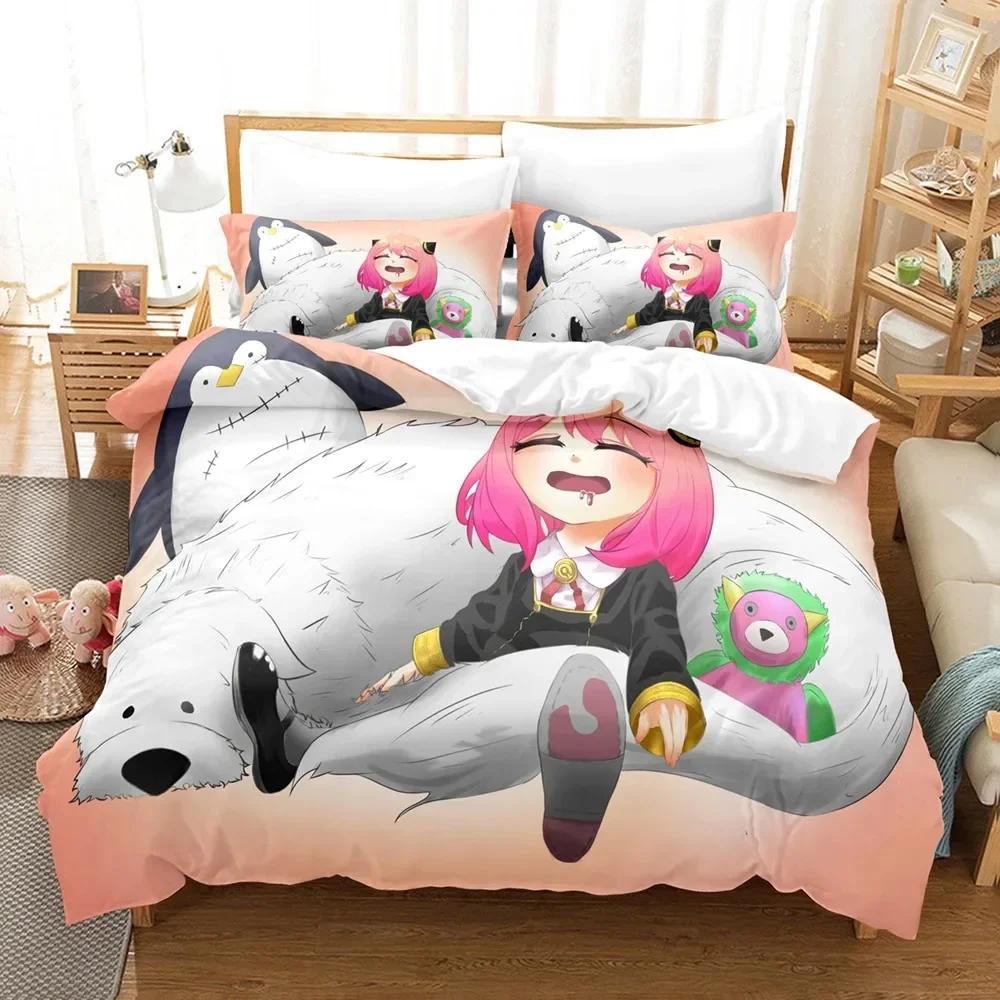 SPY×FAMILY Bedding Set Anime Anya Forger Quilt Cover Single Double Size With Pillowcase Boys Girls Bedspread